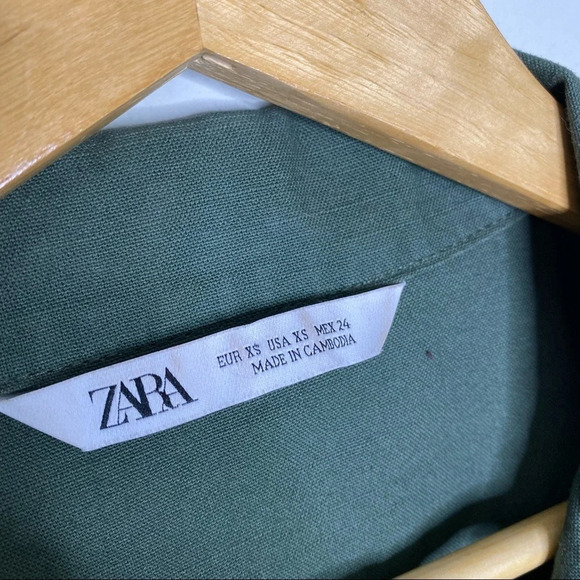 Zara Green Cropped Army Military Jacket With Pockets Size XS - Picture 5 of 10